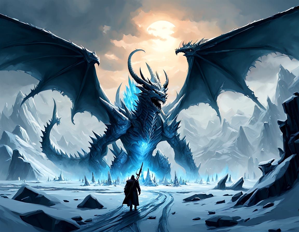 Ethereal Ice Dragon Watches Over Undead Legion in Frozen Cit...