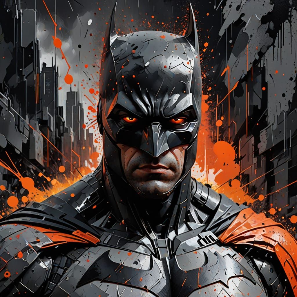 Cyberpunk Batman with Metallic Face and Amber Eyes