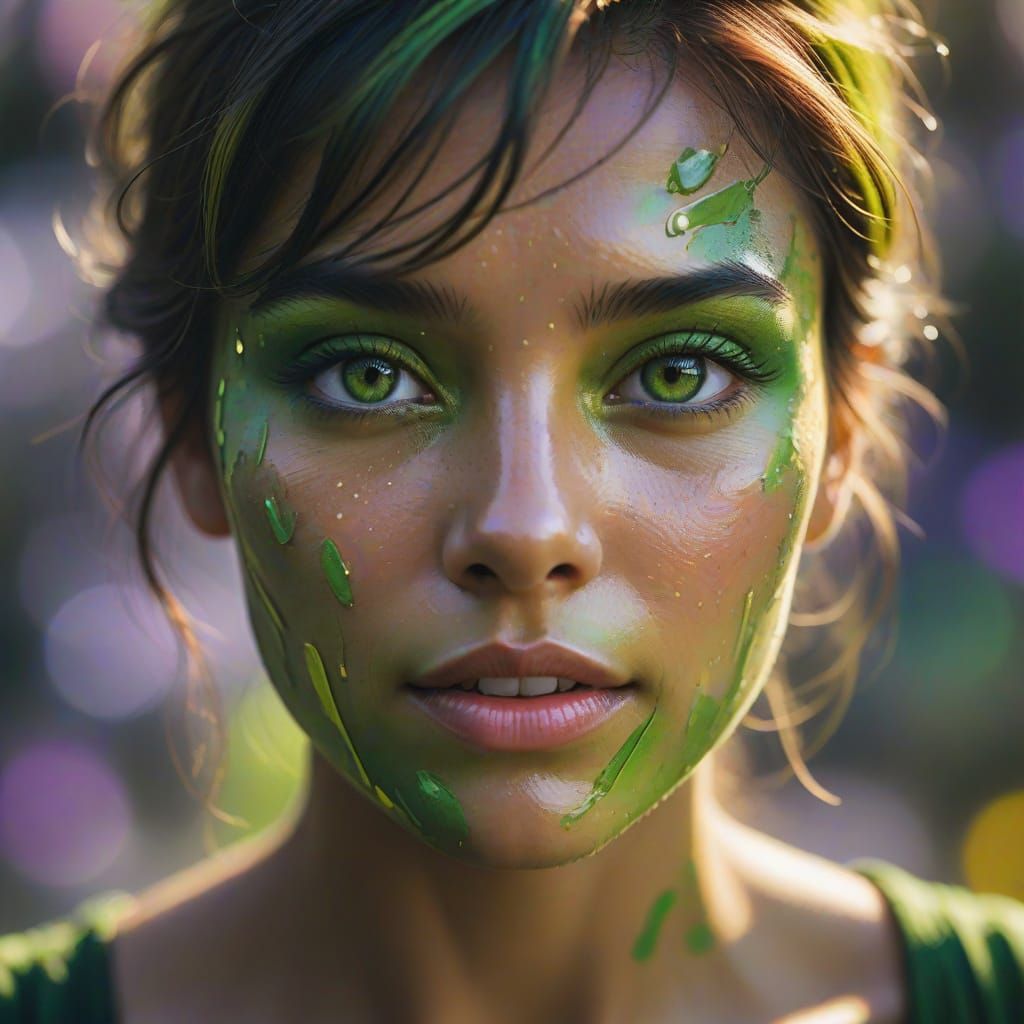 Ethereal Woman in Vibrant Green Hues