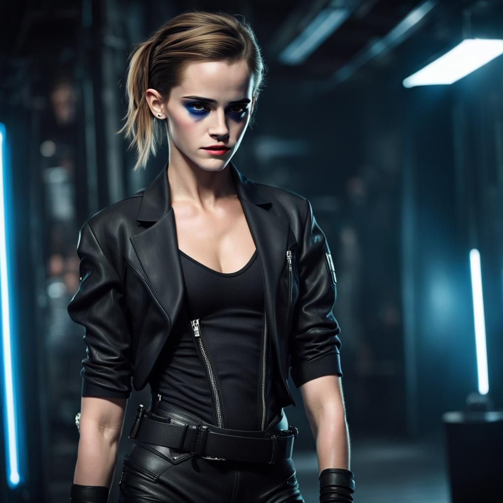 Emma Watson elegant cyberpunk ,mime,