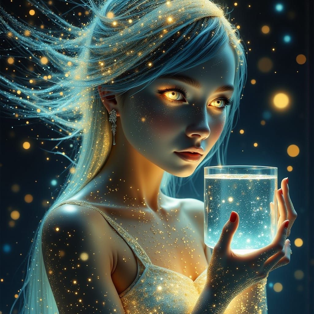 Spectral Woman with Flowing Metallic Hair