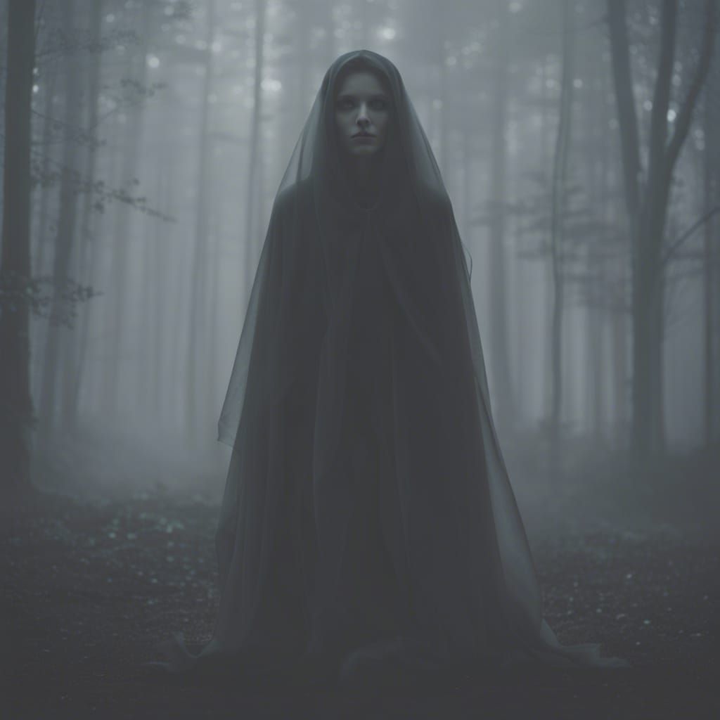 Ethereal Ghostly Figure in High Contrast Fog