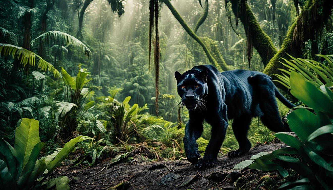 Jivaros Hunters Track Black Panther in Rainy Rainforest
