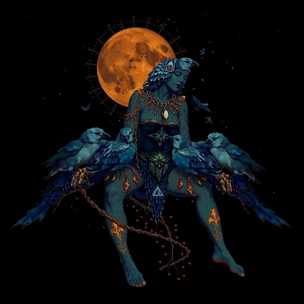 Woman Merged With Nature and Birds in Dreamlike Concept Art