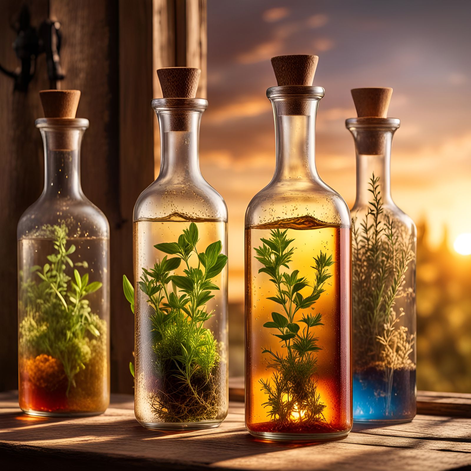 Golden Hour Herb Vinegar Still Life