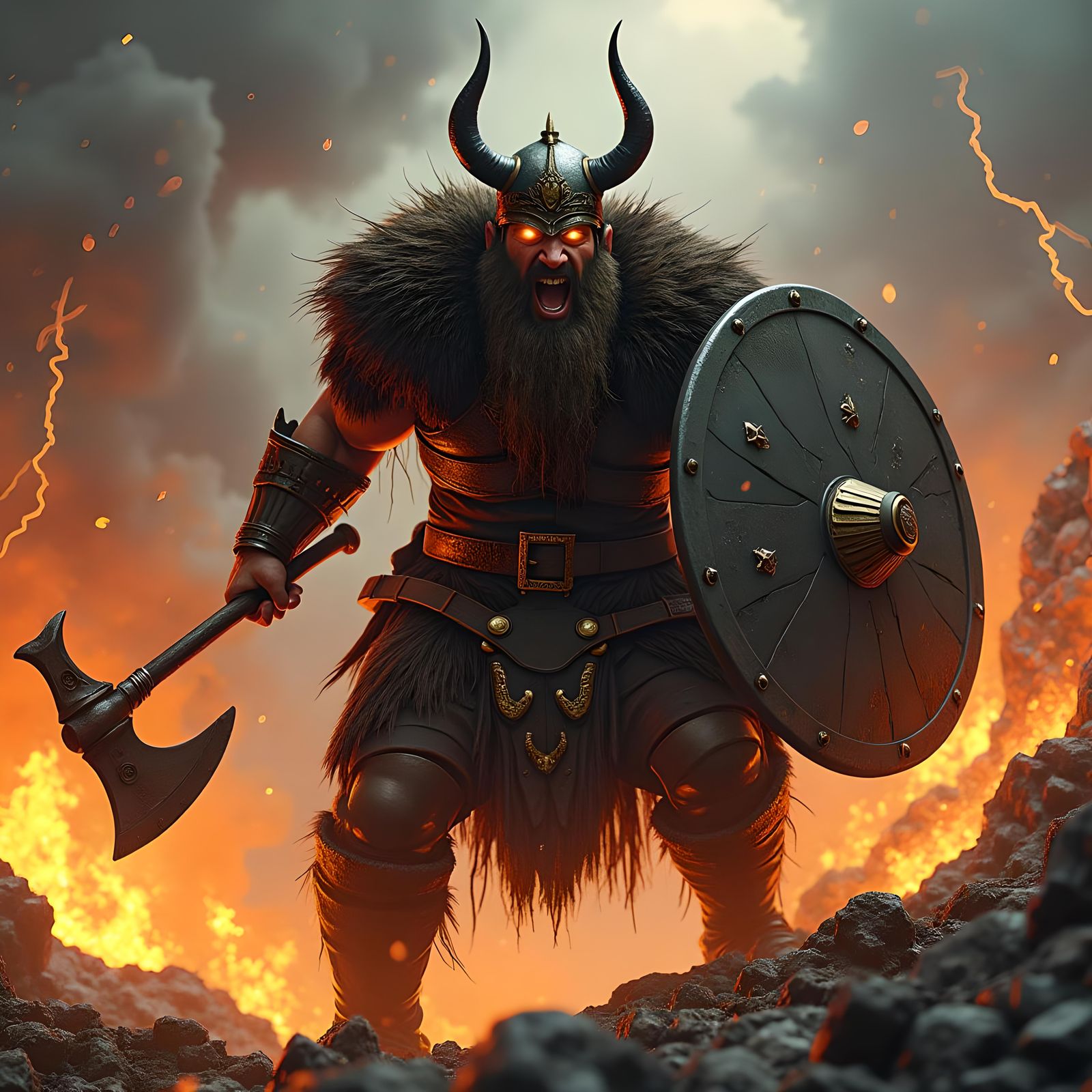 Wrathful Viking in Hyper-Detailed Maximalist Style