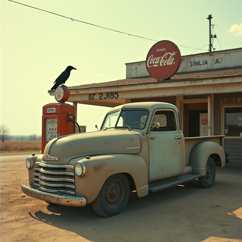 Vintage Pickup Truck at Midwest Gas Station