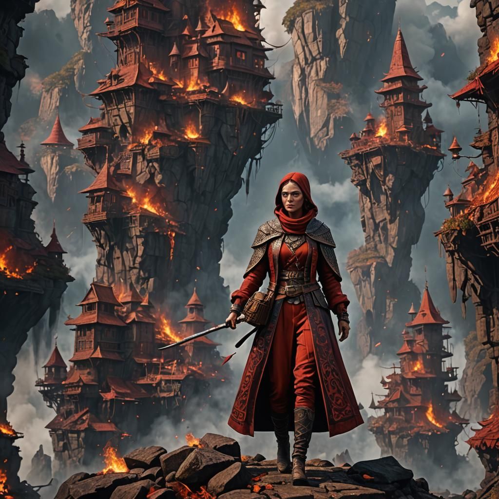 Persian Woman in Fiery Red Chess Pattern