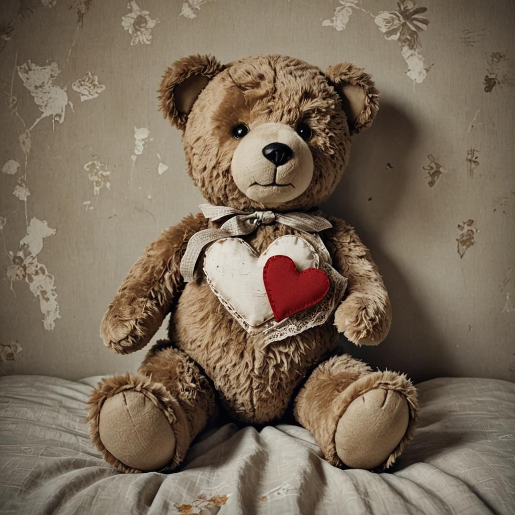 Classic Teddy Bear with Torn Heart