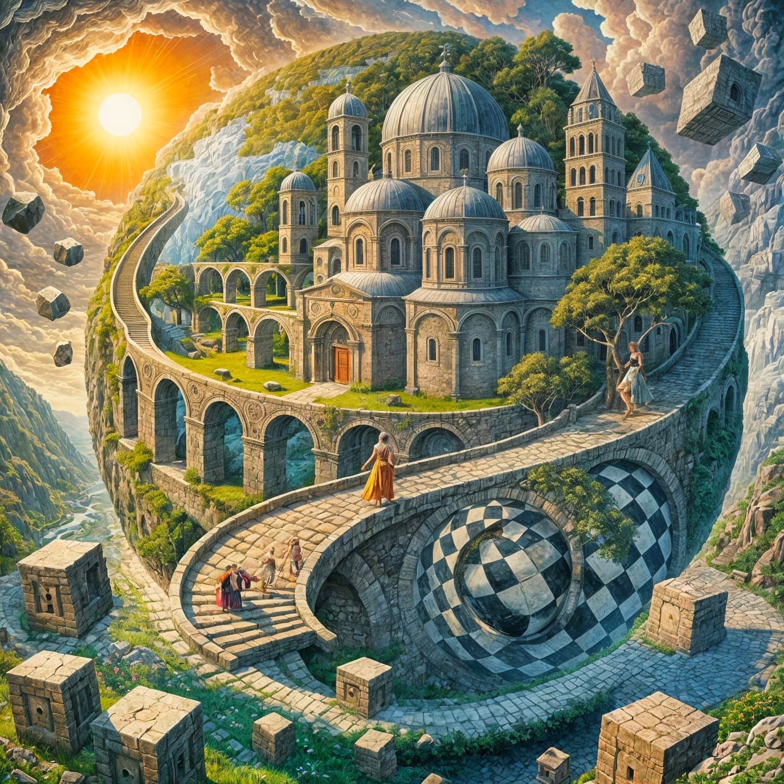 Surreal Tuscan Monastery Inside Earth Globe