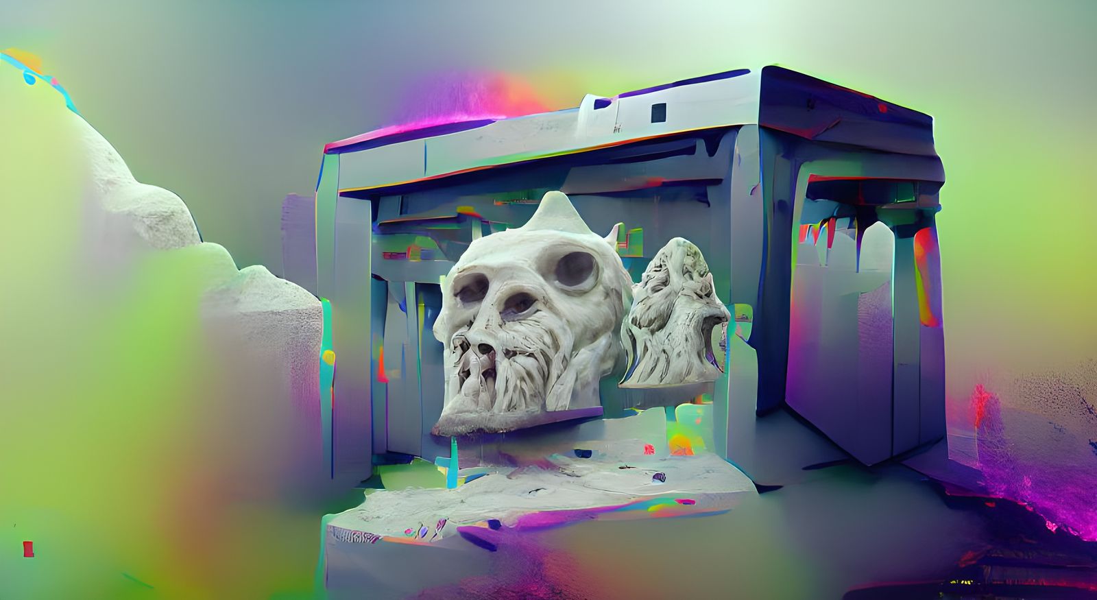 Chaotic 3D Printer in Sinister Necropolis: Digital Illustrat...