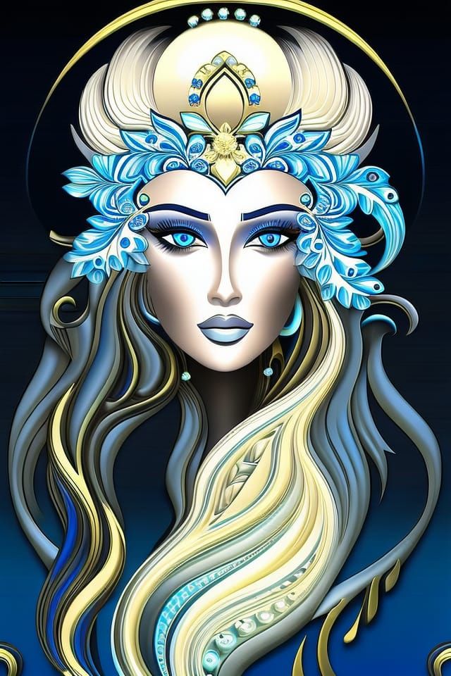 Woman with Floral Hair and Blue Jewelry