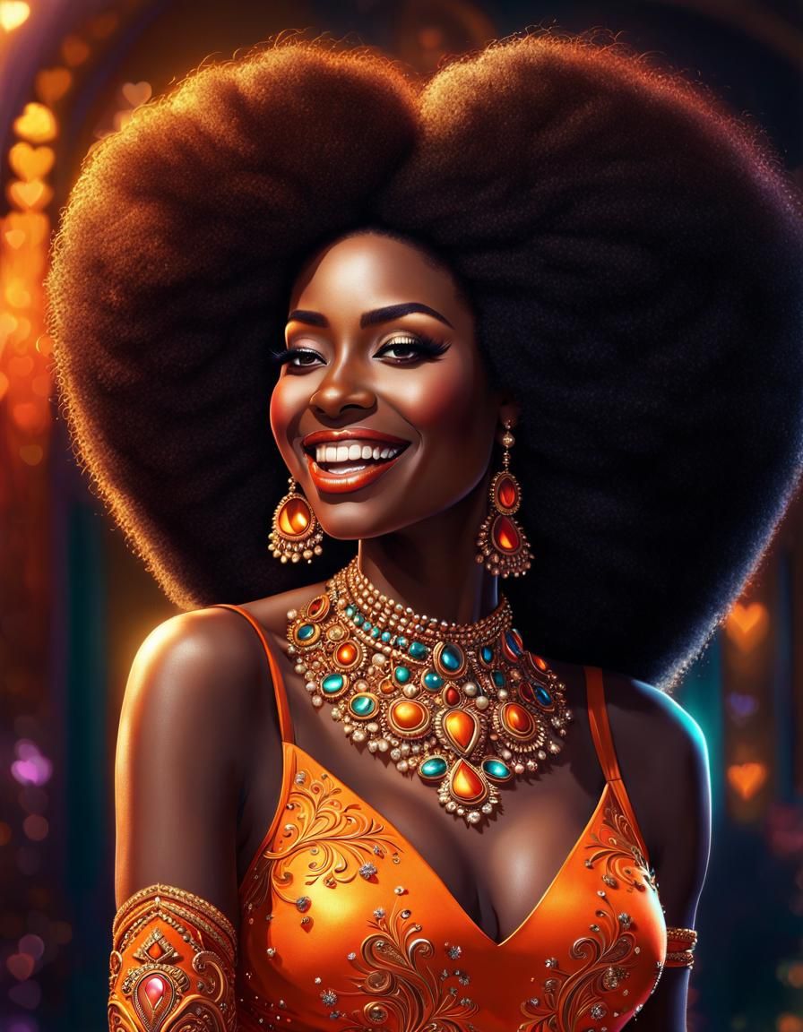 Heart-Shaped Afro Hairstyle with Jewels