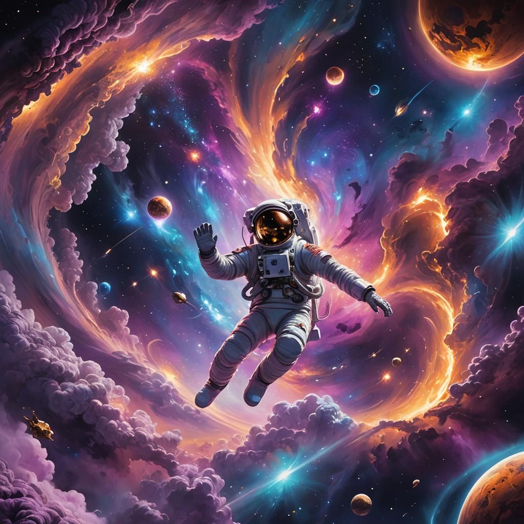 Astronaut in Space: Vibrant Oil Painting Concept Art