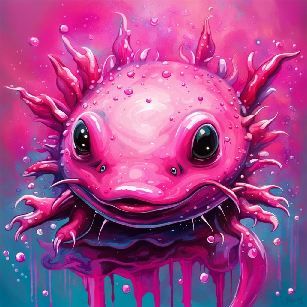 Pink Axolotl Swimming: Colorful Graffiti Art