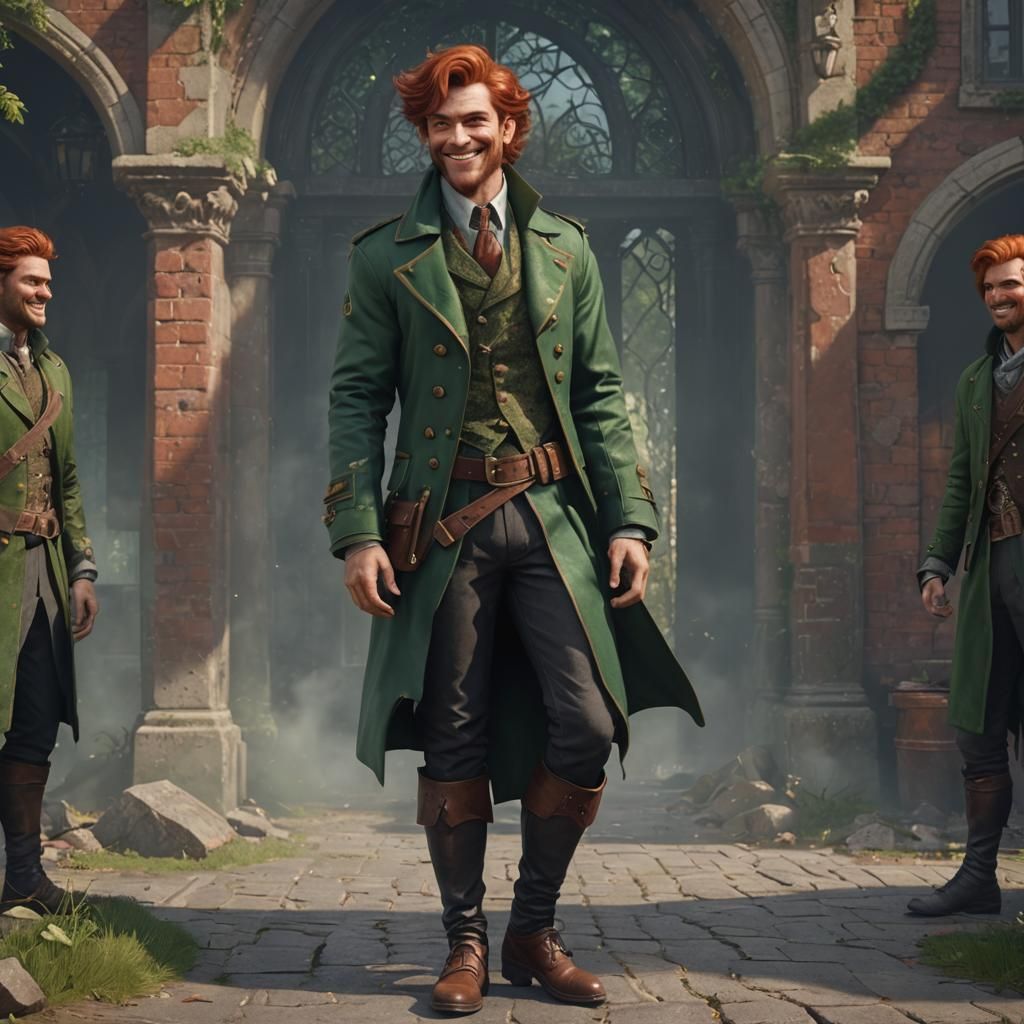 Foppish Auburn Haired Man with Green Coat