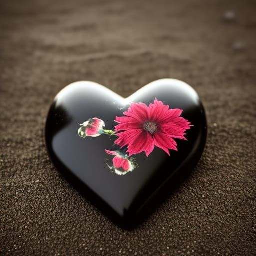 Glossy Black Heart with Flowers and Silky Smoke