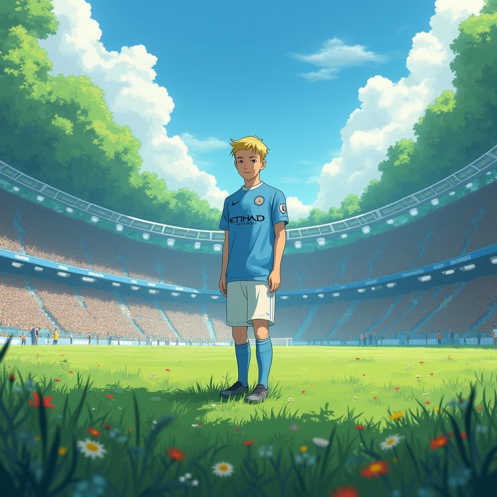 Erling Haaland in Ghibli-Style Football Stadium
