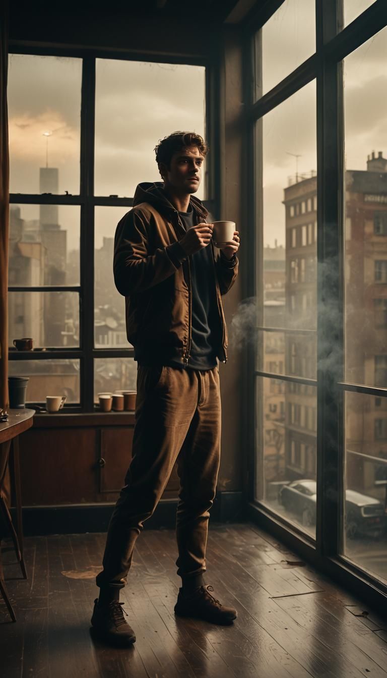 Cinematic Portrait of Man with Chocolate in Winter