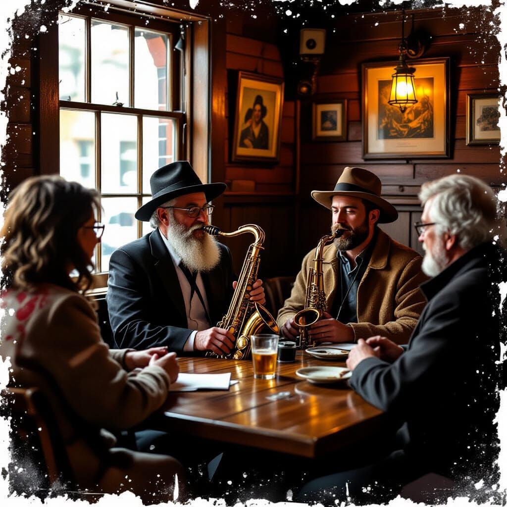 Rabbi Shares Stories in Rustic Tavern with Musician