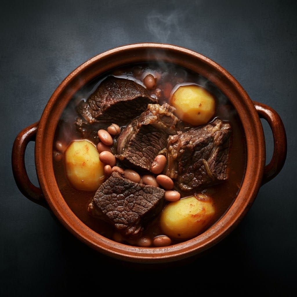 Rustic Jewish Stew in an Earthenware Pot