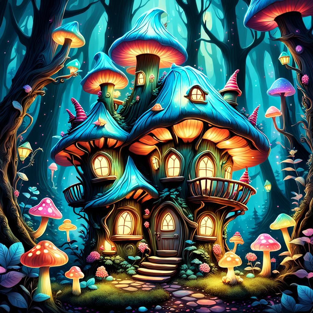 Fairy Babies Playing in Enchanted Bioluminescent Forest