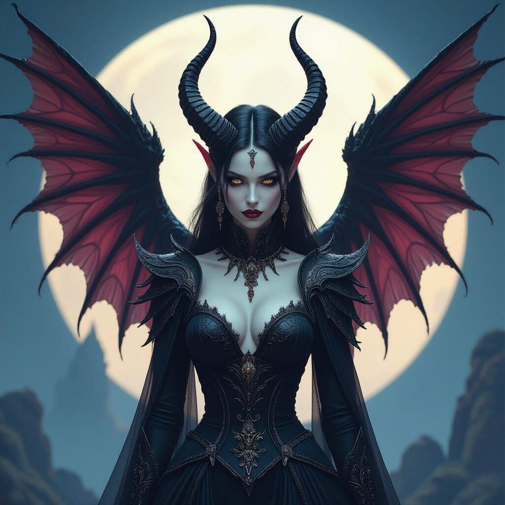 Alien Vampire with Horns and Wings as Matte Painting