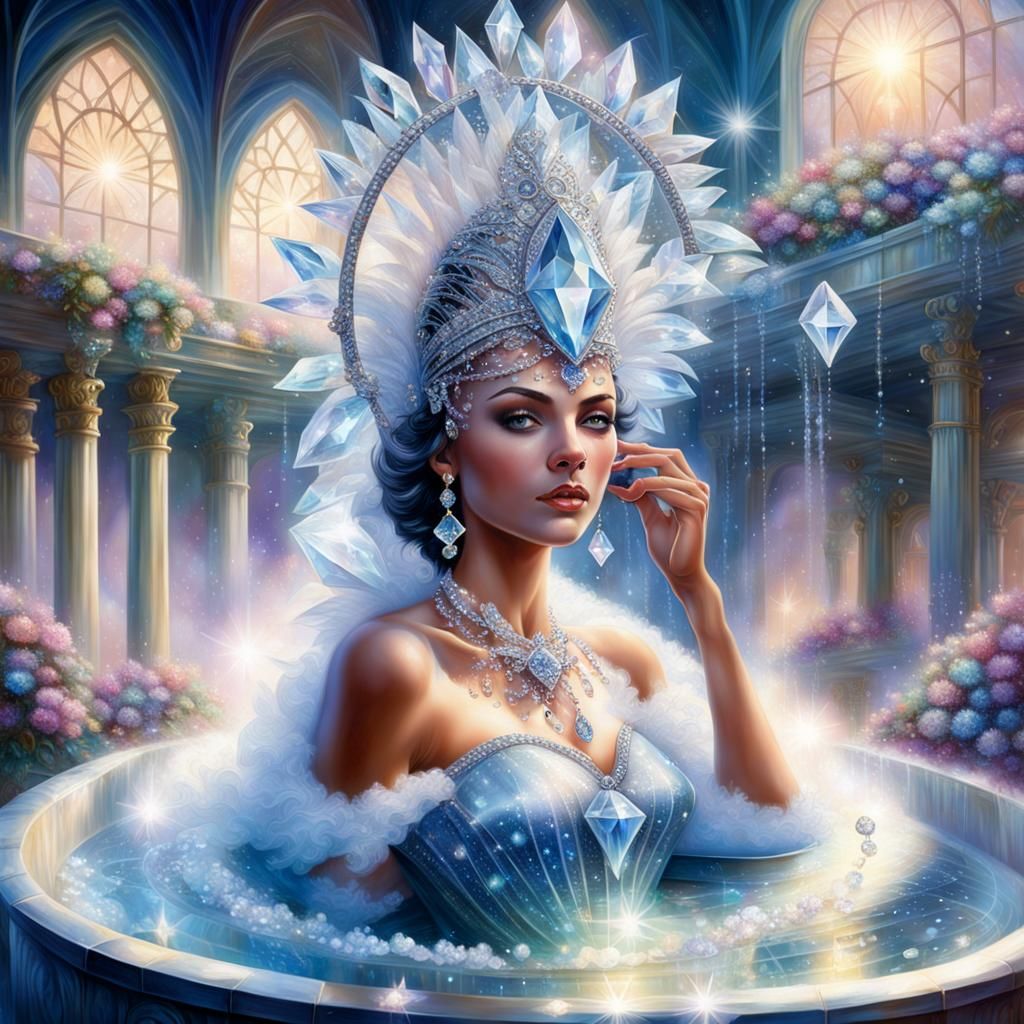 Diamond-Adorned Woman in Ethereal Diamond Bath