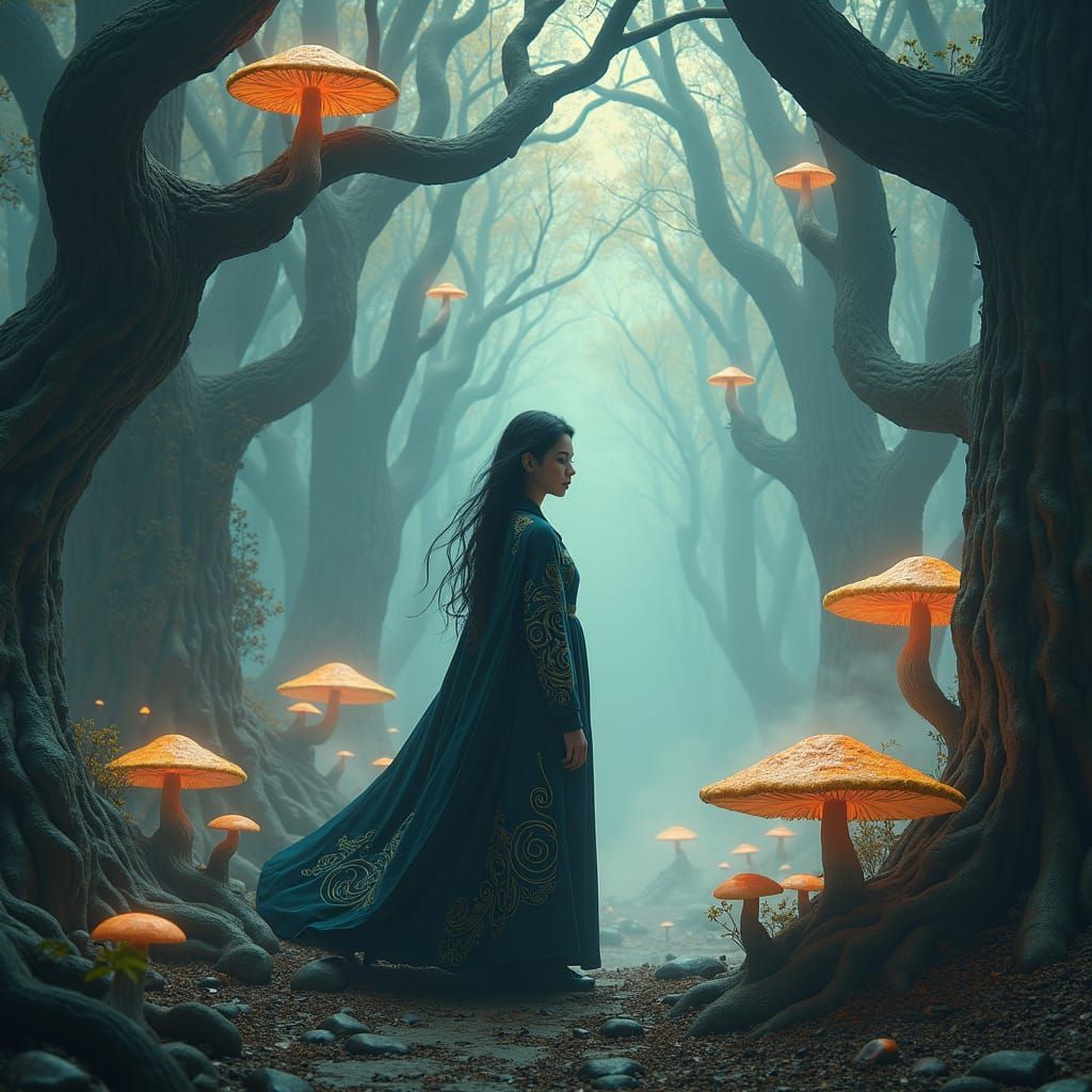 Mystical Woman in Forest, Matte Painting
