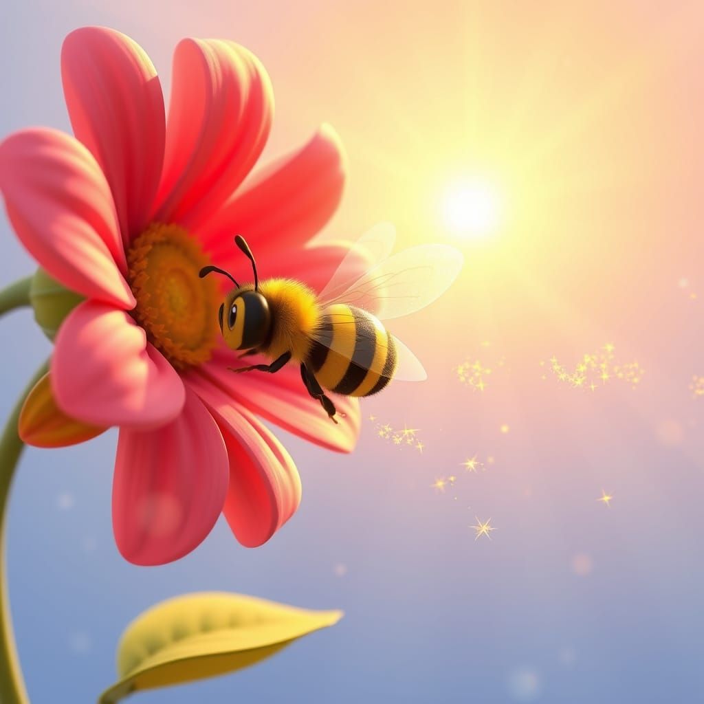 Pixar-Style Bee Flies Through a Vibrant Sunny Day