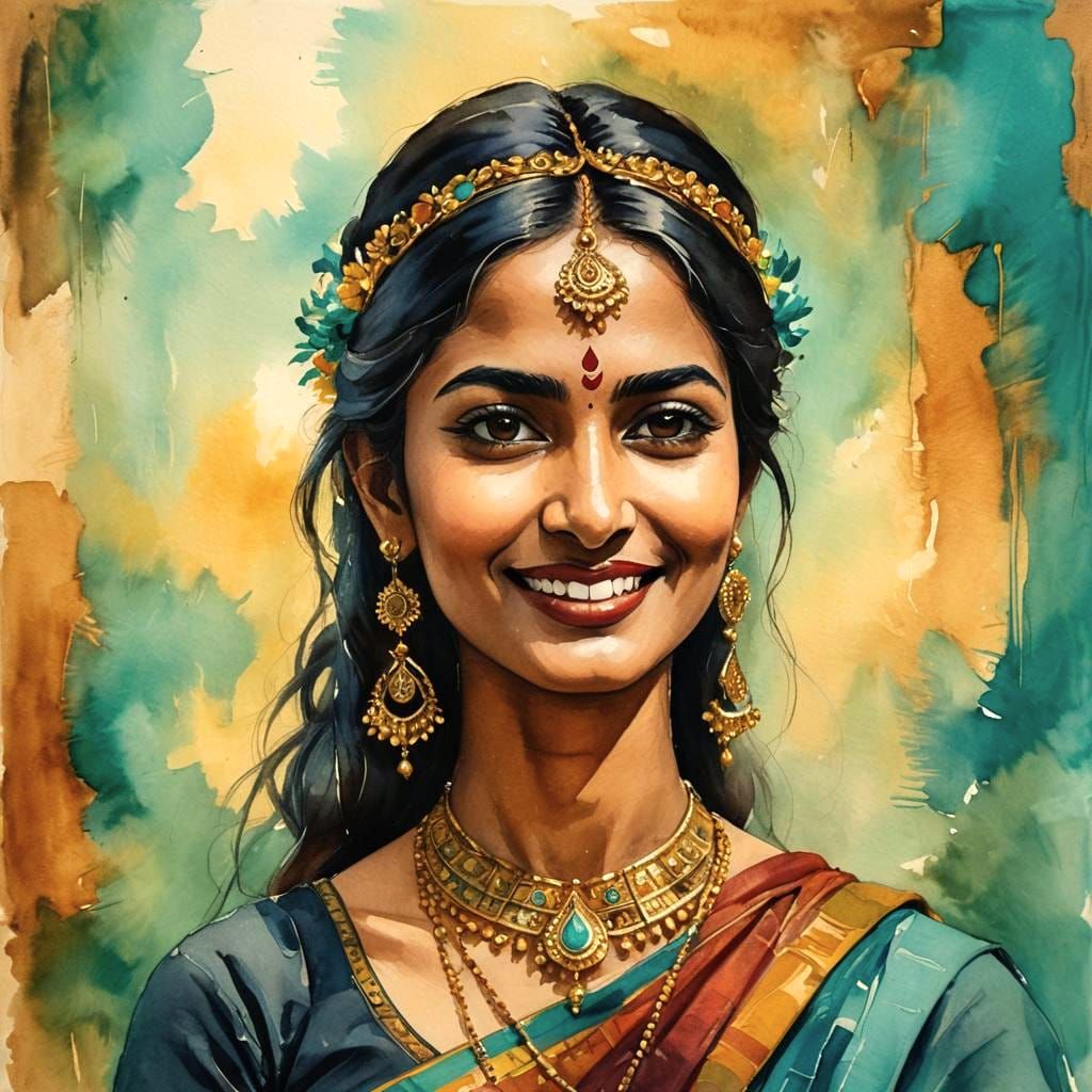 Sensual Telugu Goddess in Neo-Gothic Oil Painting