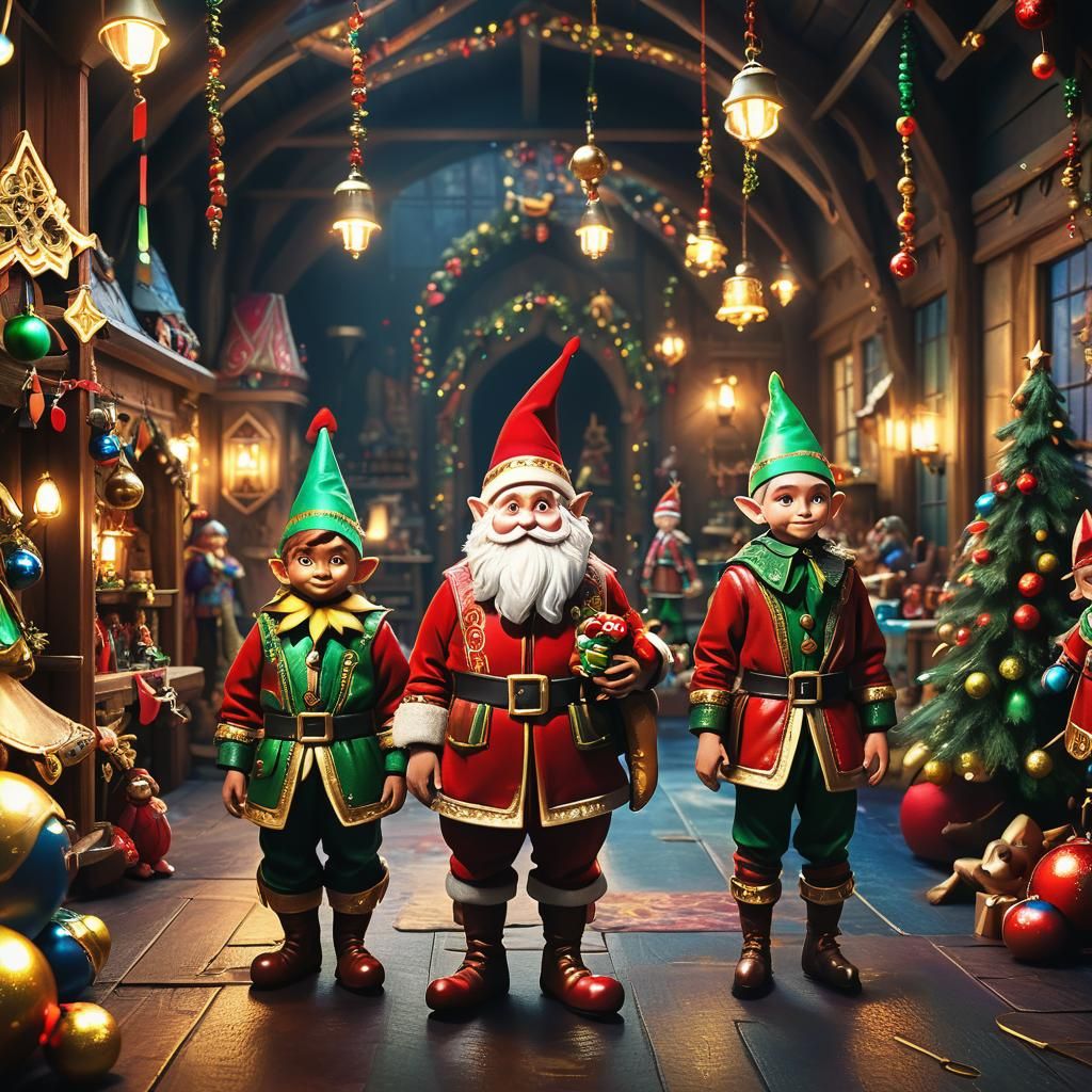 Santa's Elves in Toy Workshop: Hyper-Realistic Concept Art