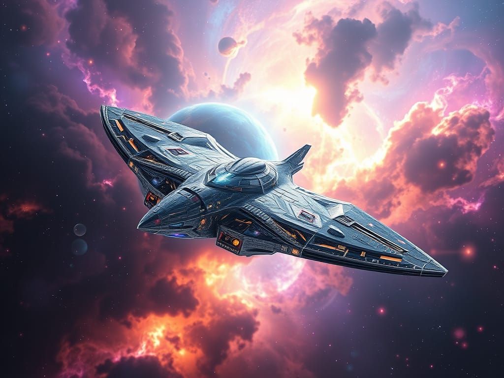 Cosmic Nebula with Falcon Starship in Bio-Steel