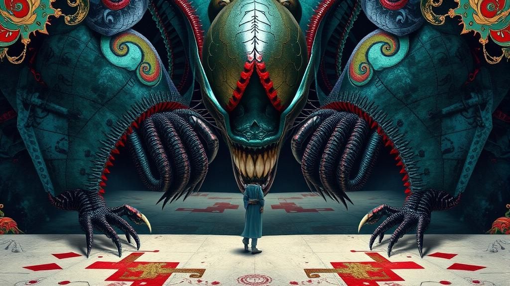 Surreal Symmetrical Portrait in Japanese Art Style