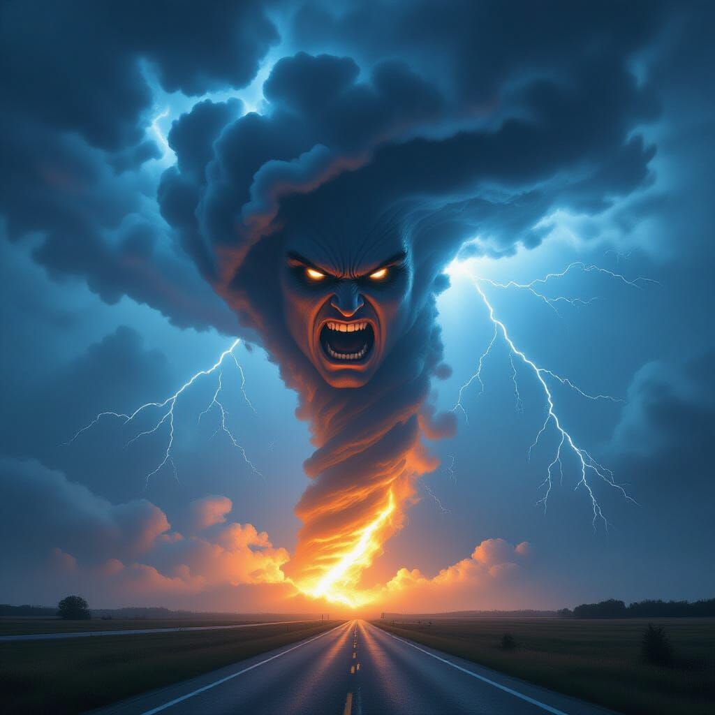 Epic Tornado with Lightning and Angry Face