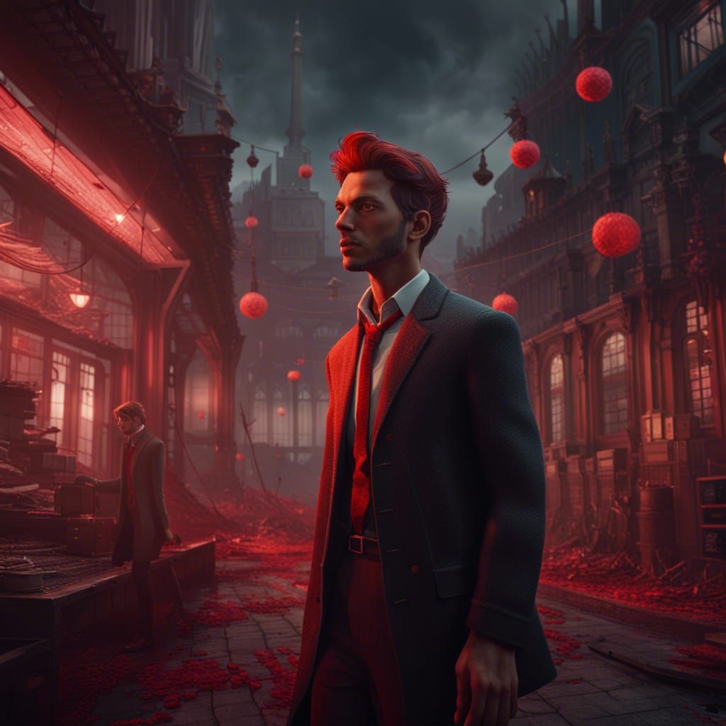 Roguish Young Man in Red Tint: Matte Painting