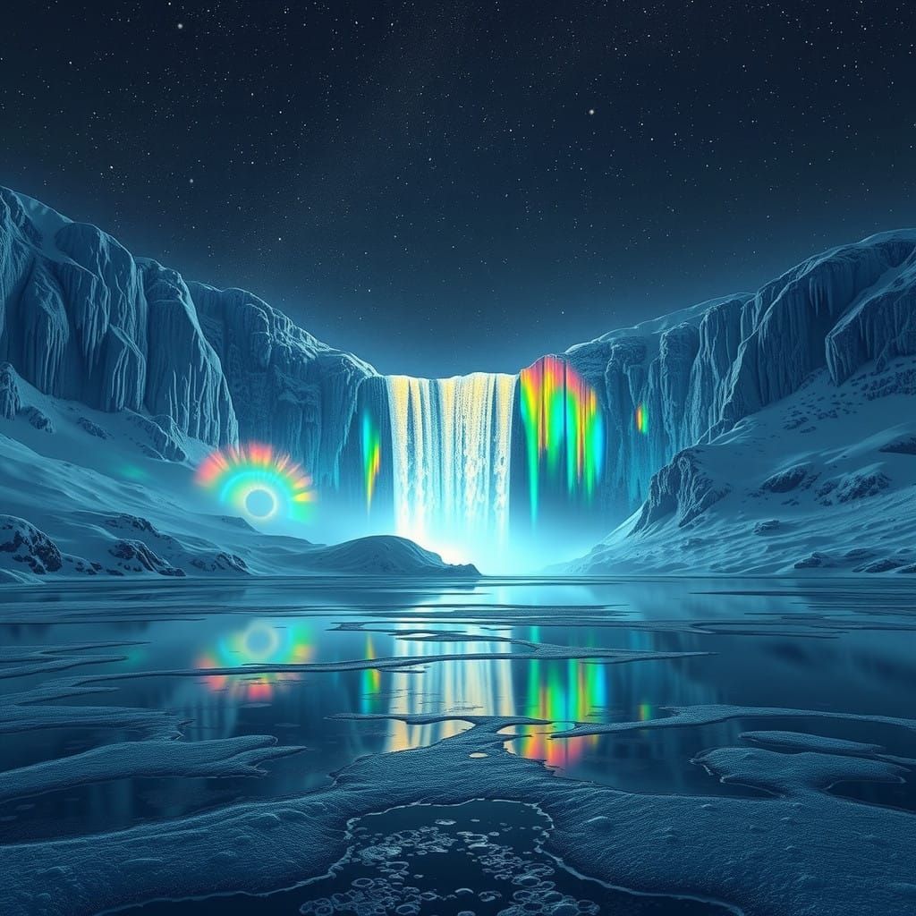 Iridescent Waterfalls Dance Across Winter Skies in Vibrant,...