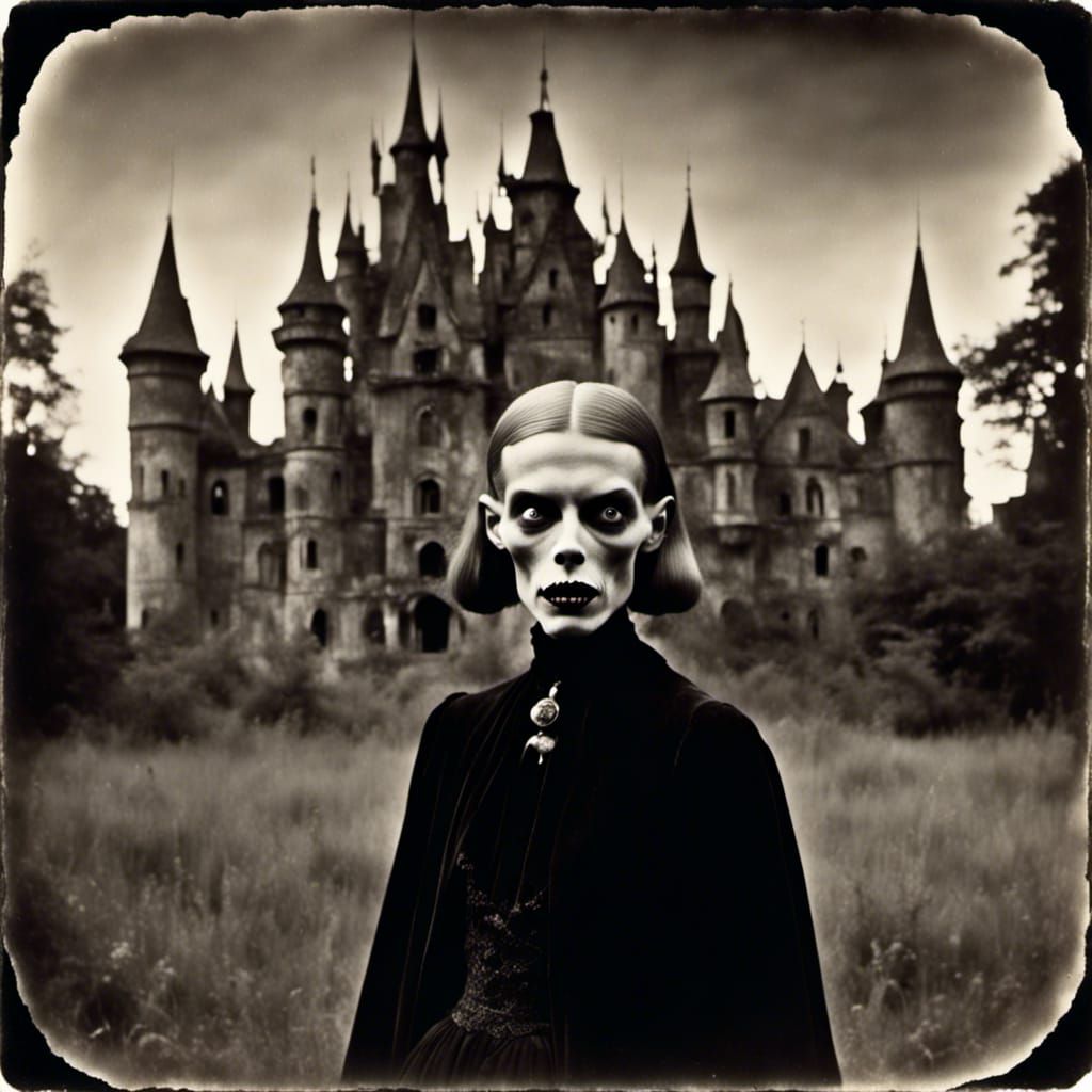 Vintage Vampire Portrait with Castle Backdrop