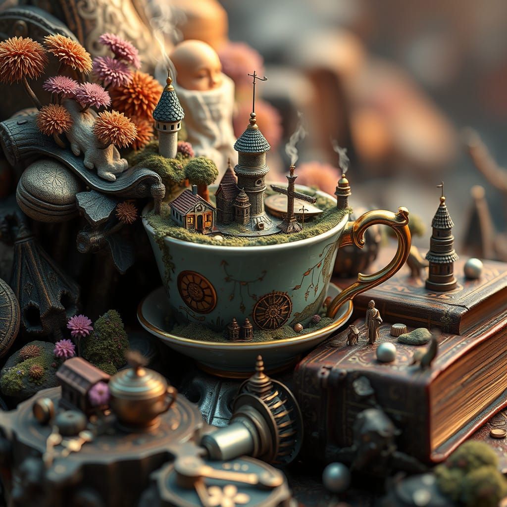 Surreal Miniature Worlds Converge in Dreamlike Landscape