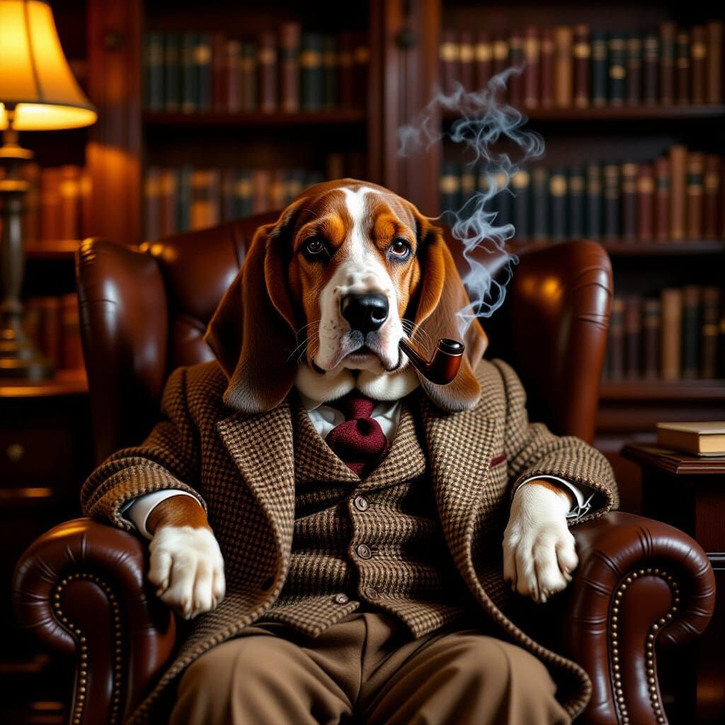 Basset Hound in Tweed Jacket, Nostalgic Portrait