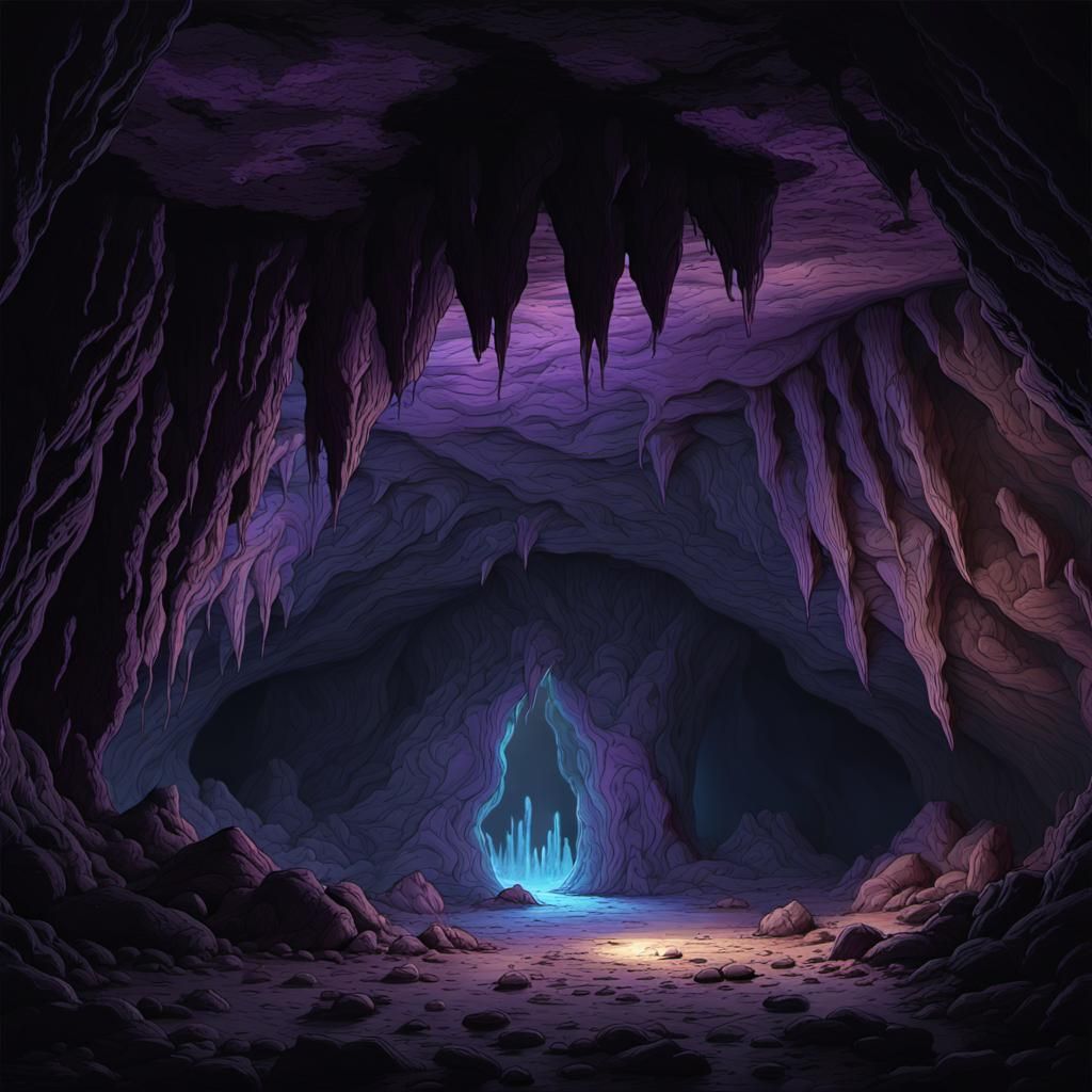 Dark Cave with Bioluminescent Highlights in 8k