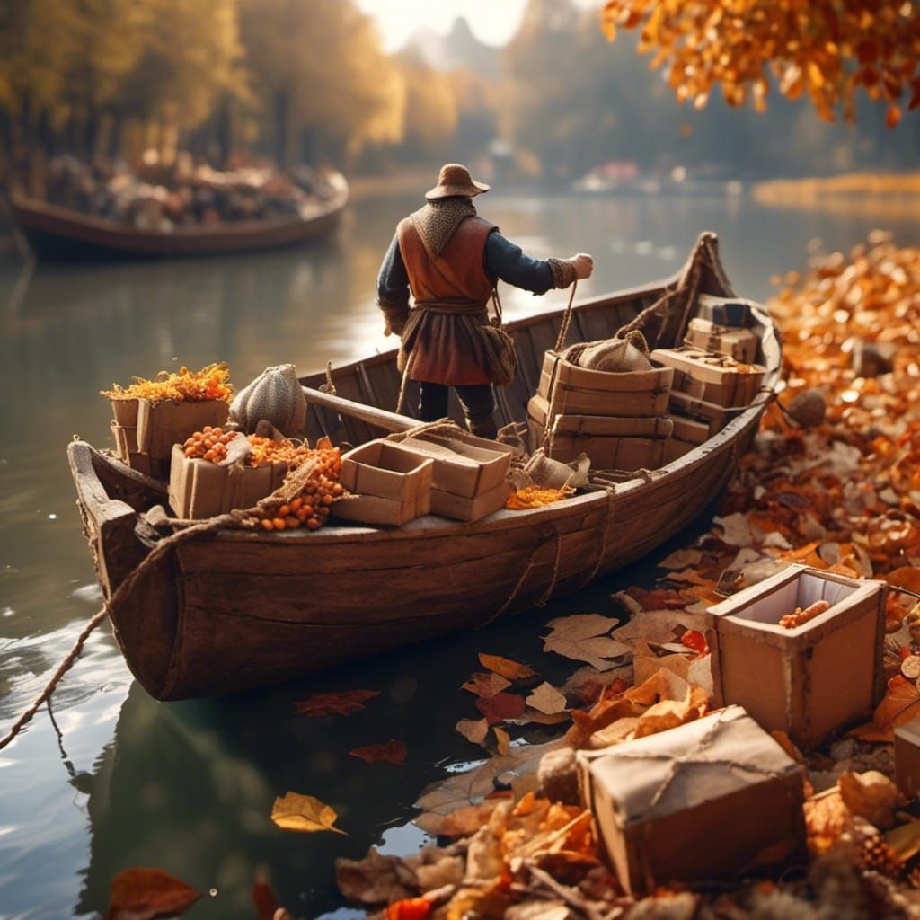 Medieval River Boat with Cargo in Soft Light