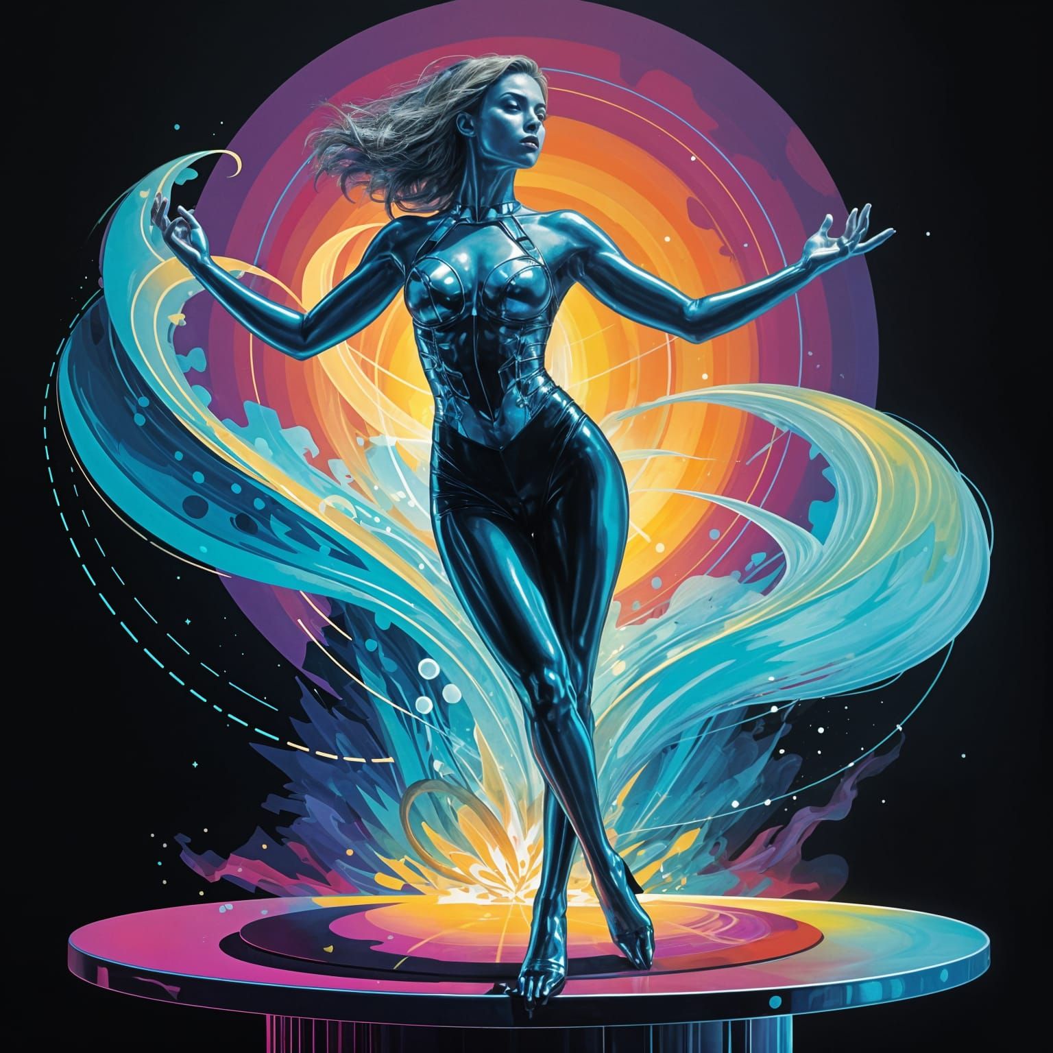 Serene Goddess in Neon Hues