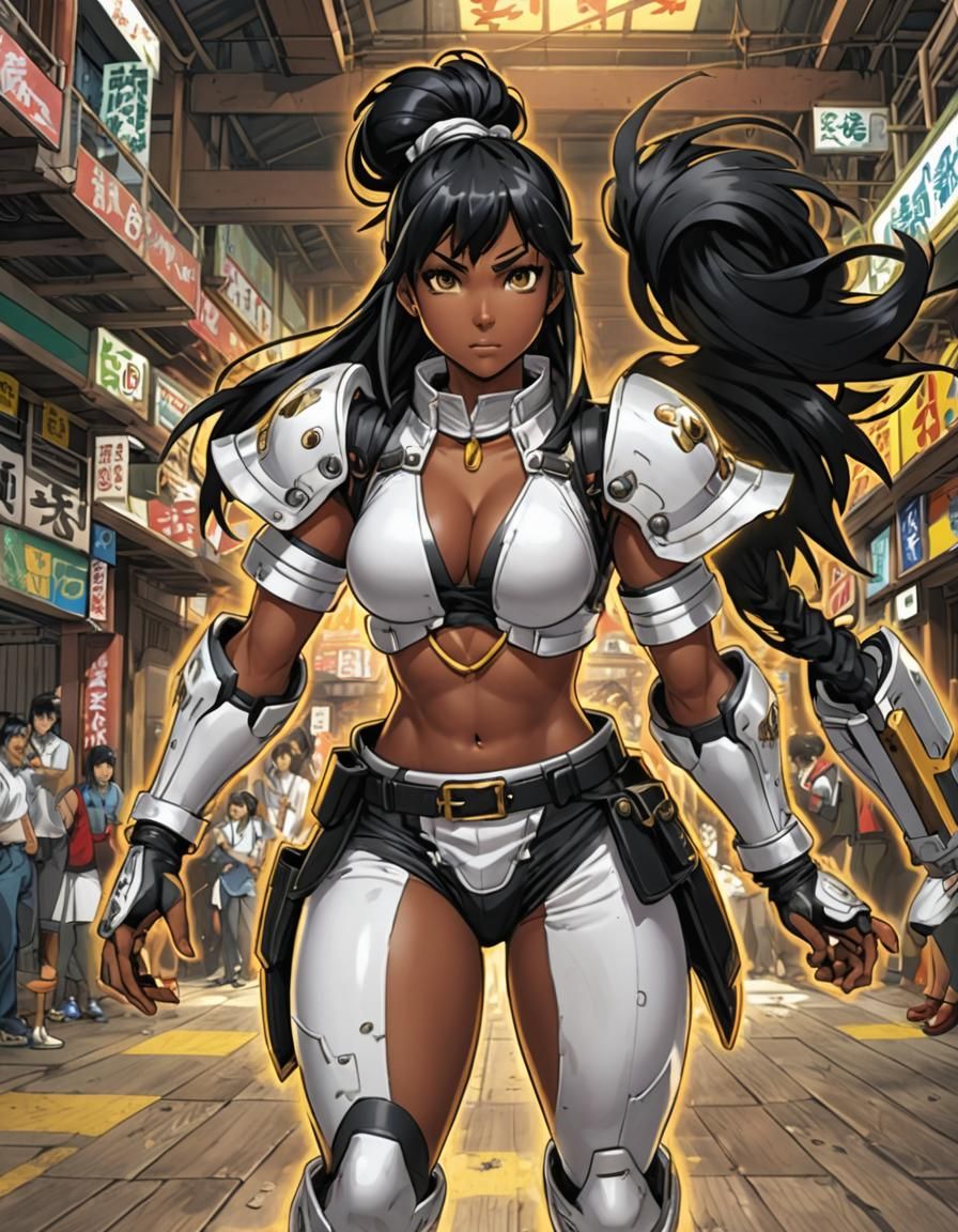 Comic Book Style Dark Skinned Woman in Action