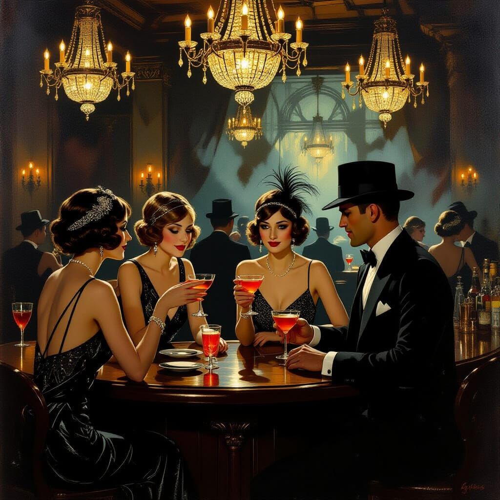 Elegant 1920s Cocktail Party in Ornate Bar