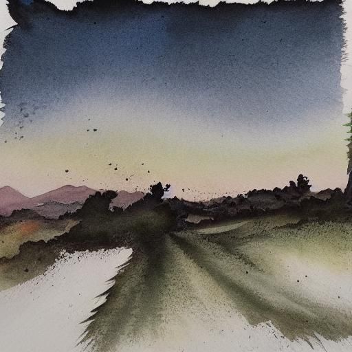 Anime Landscape with Ink Textures and Watercolor Hues