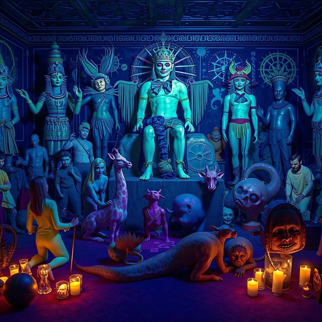 Creepy Underground Ceremony with Pagan Idols