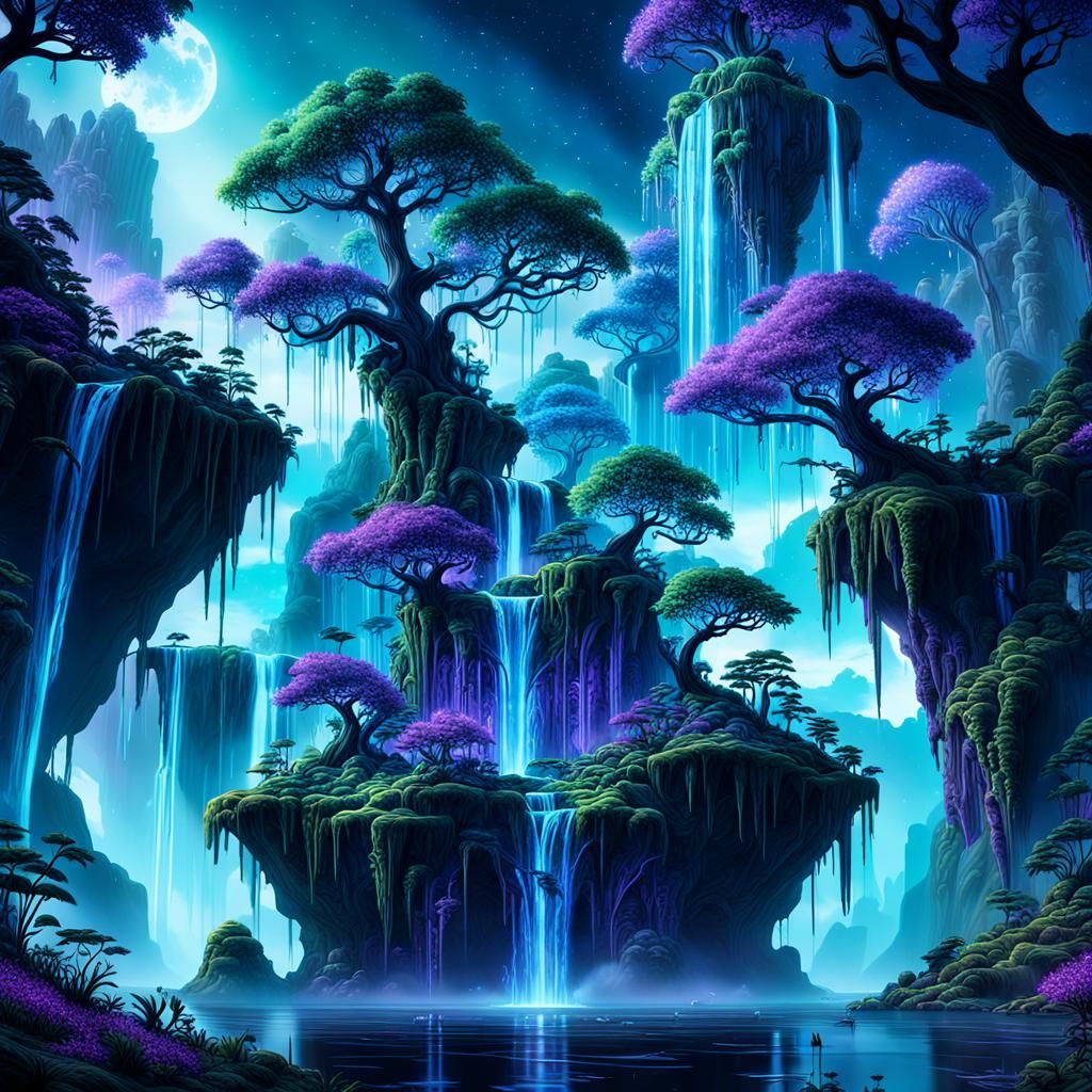 Bioluminescent Floating Island Fantasy Concept Art