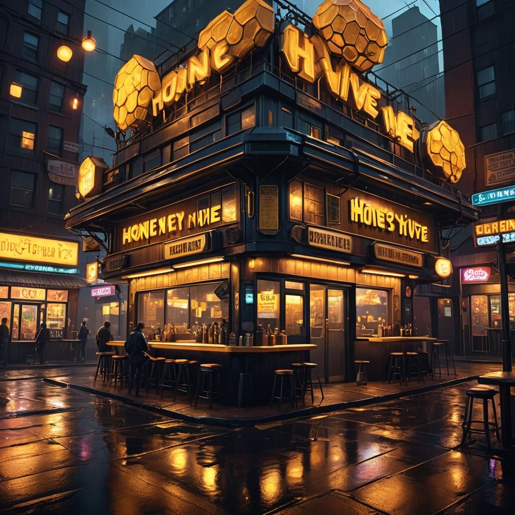 Honey Bee Dive Bar in 50s Digital Painting