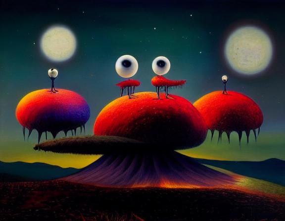 Surreal Creatures with Piercing Eyes in Oil Painting